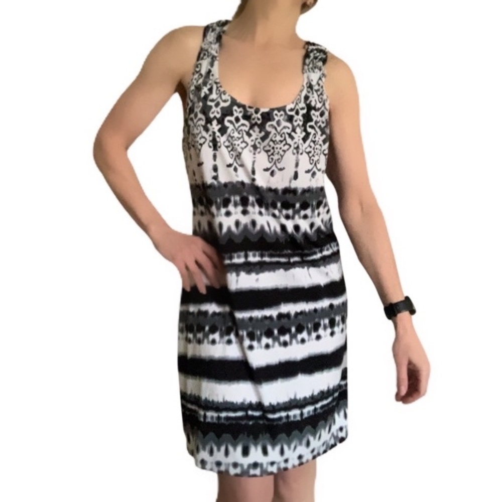 Dotti Black White Tie Dye Ethic Pattern Racerback Dress Coverup Size Med - Picture 4 of 15